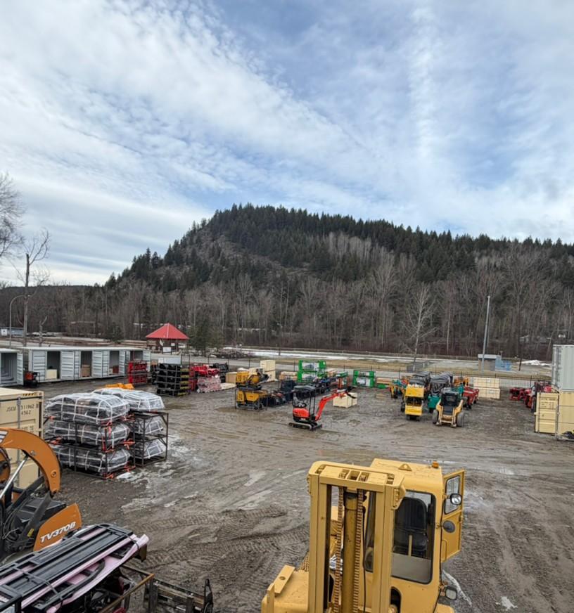 The Southern Interior Auctions yard, with equipment staged for auction